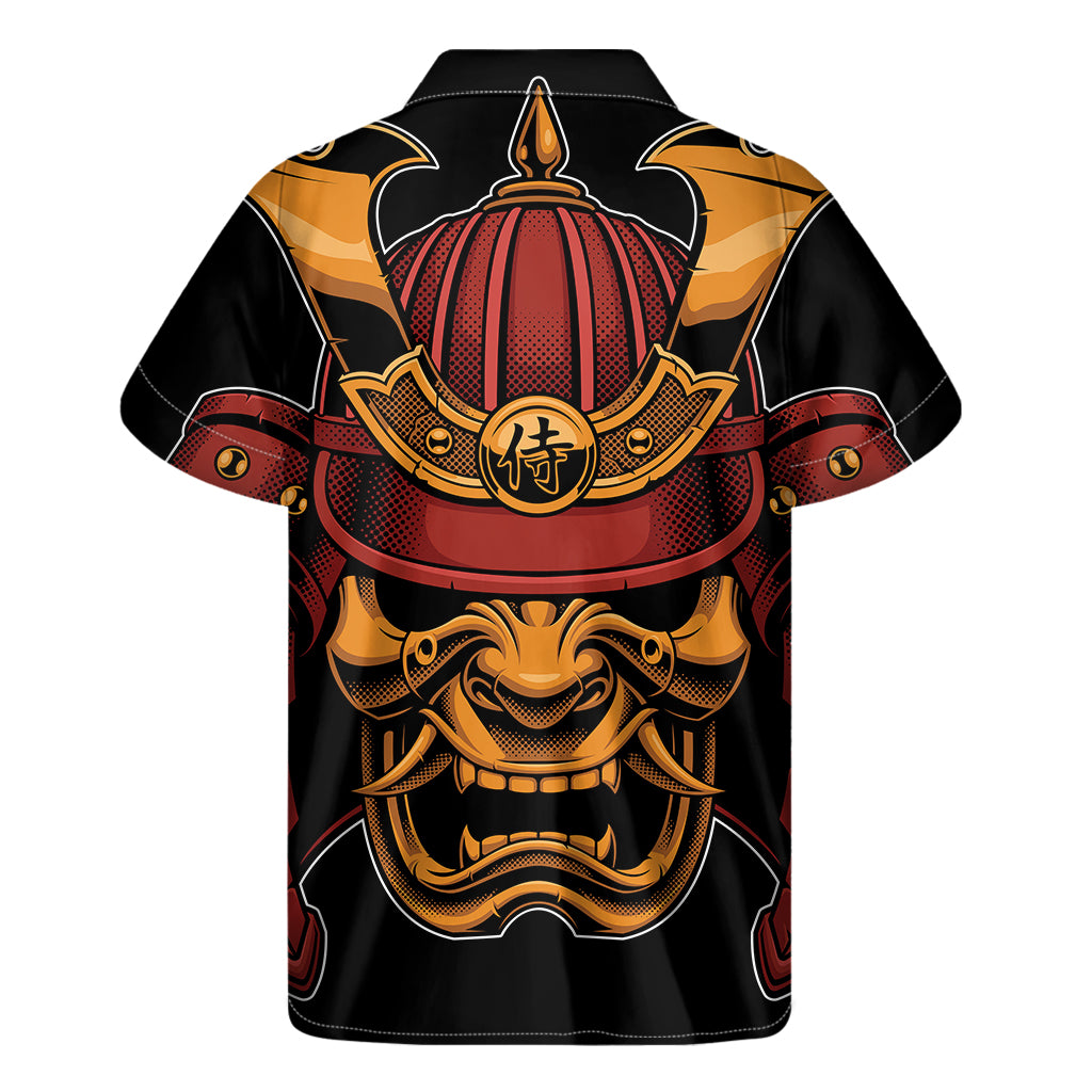 Japanese Samurai Warrior Mask Print Men's Short Sleeve Shirt