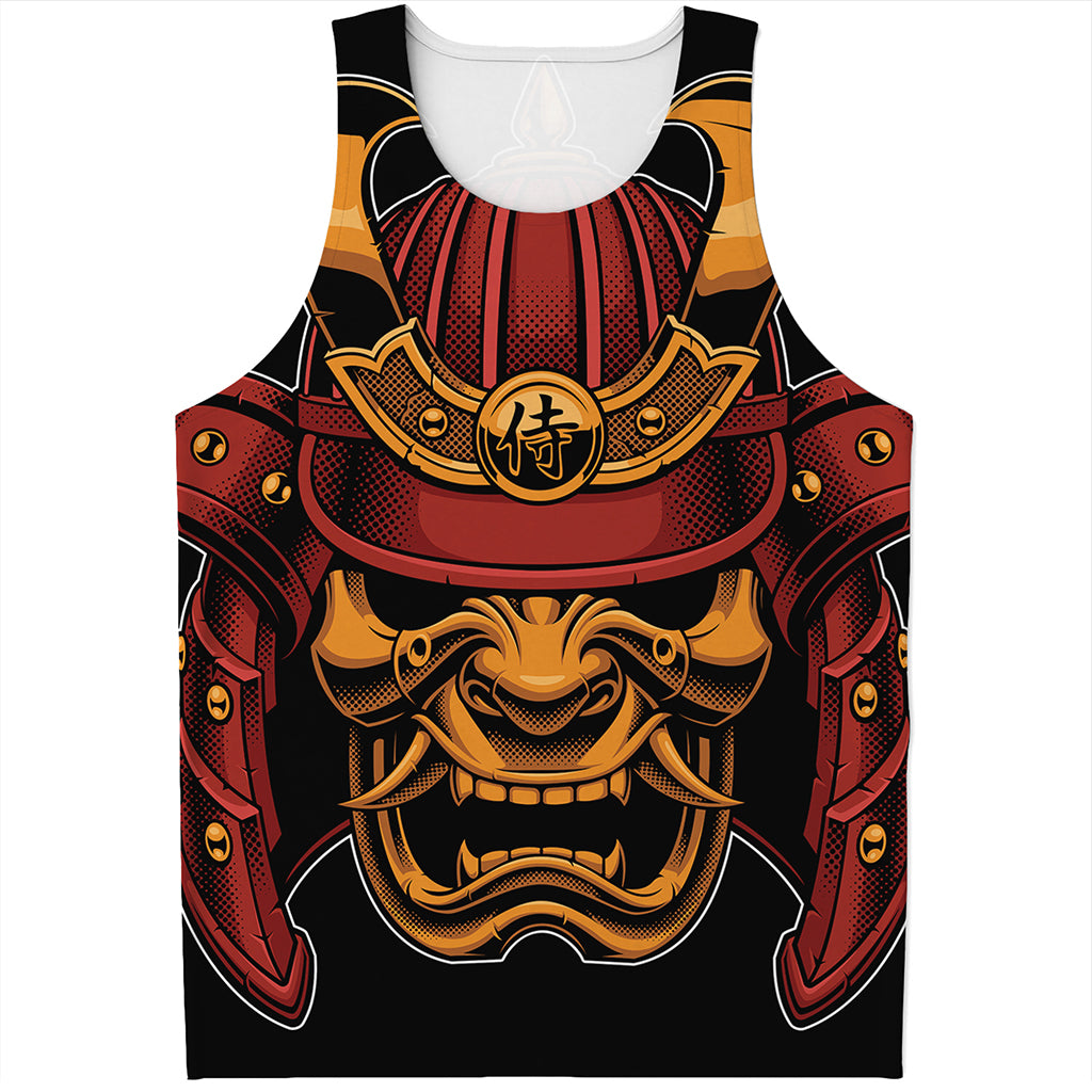 Japanese Samurai Warrior Mask Print Men's Tank Top