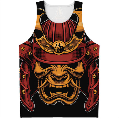 Japanese Samurai Warrior Mask Print Men's Tank Top