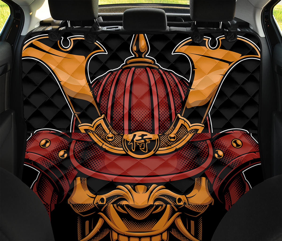 Japanese Samurai Warrior Mask Print Pet Car Back Seat Cover