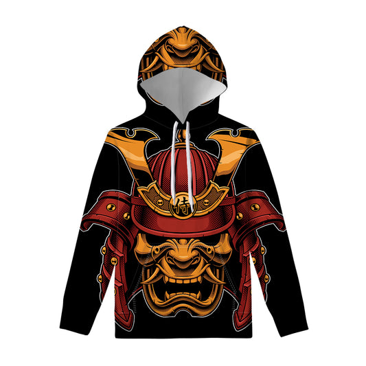 Japanese Samurai Warrior Mask Print Pullover Hoodie