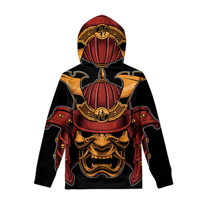Japanese Samurai Warrior Mask Print Pullover Hoodie