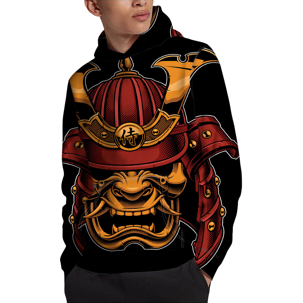 Japanese Samurai Warrior Mask Print Pullover Hoodie