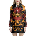 Japanese Samurai Warrior Mask Print Pullover Hoodie Dress