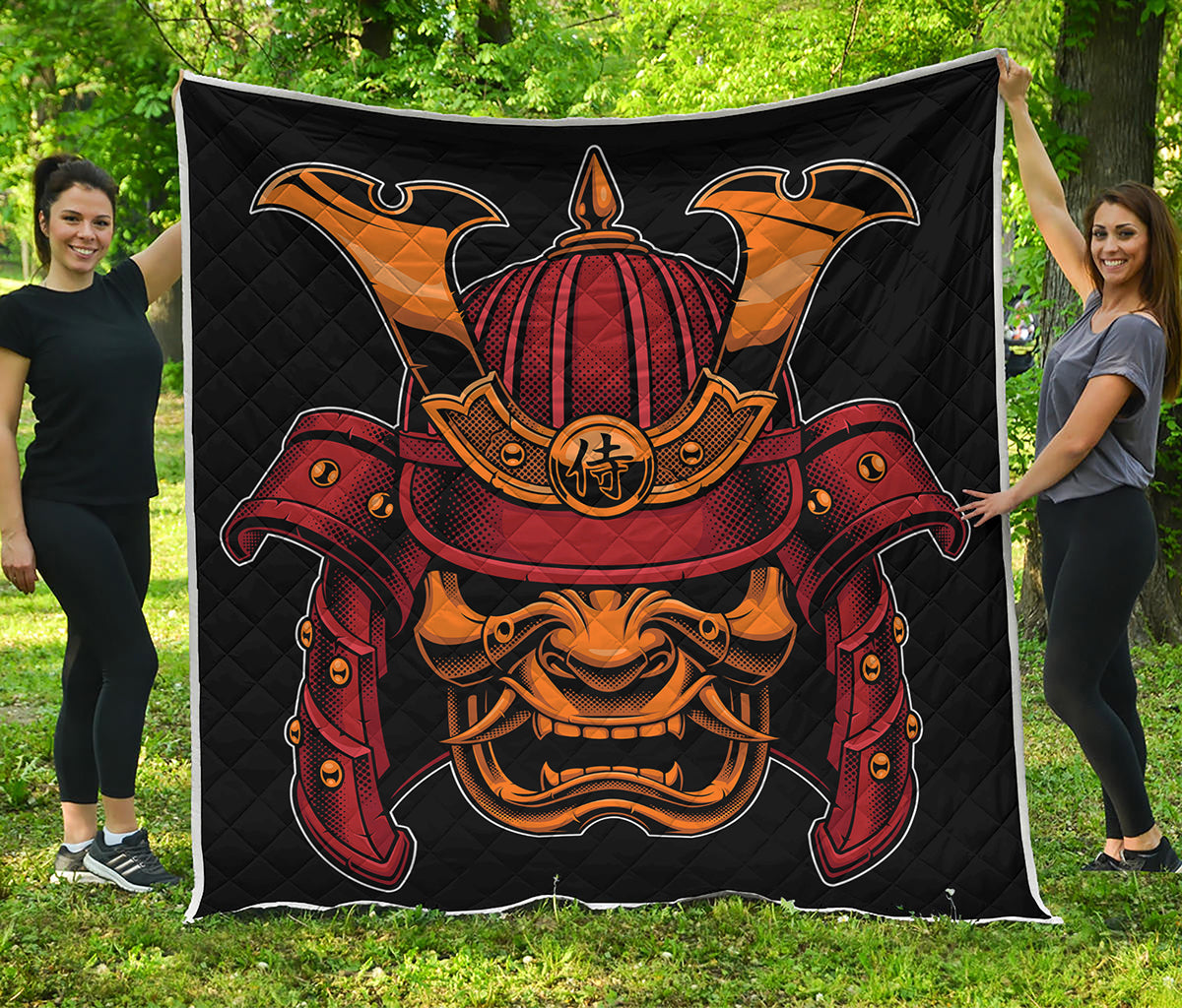 Japanese Samurai Warrior Mask Print Quilt