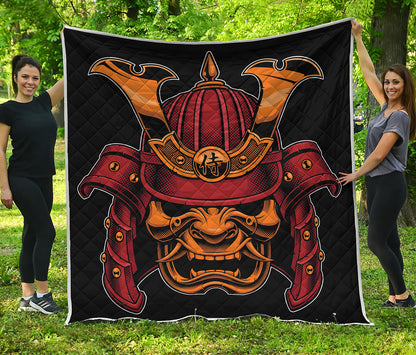 Japanese Samurai Warrior Mask Print Quilt
