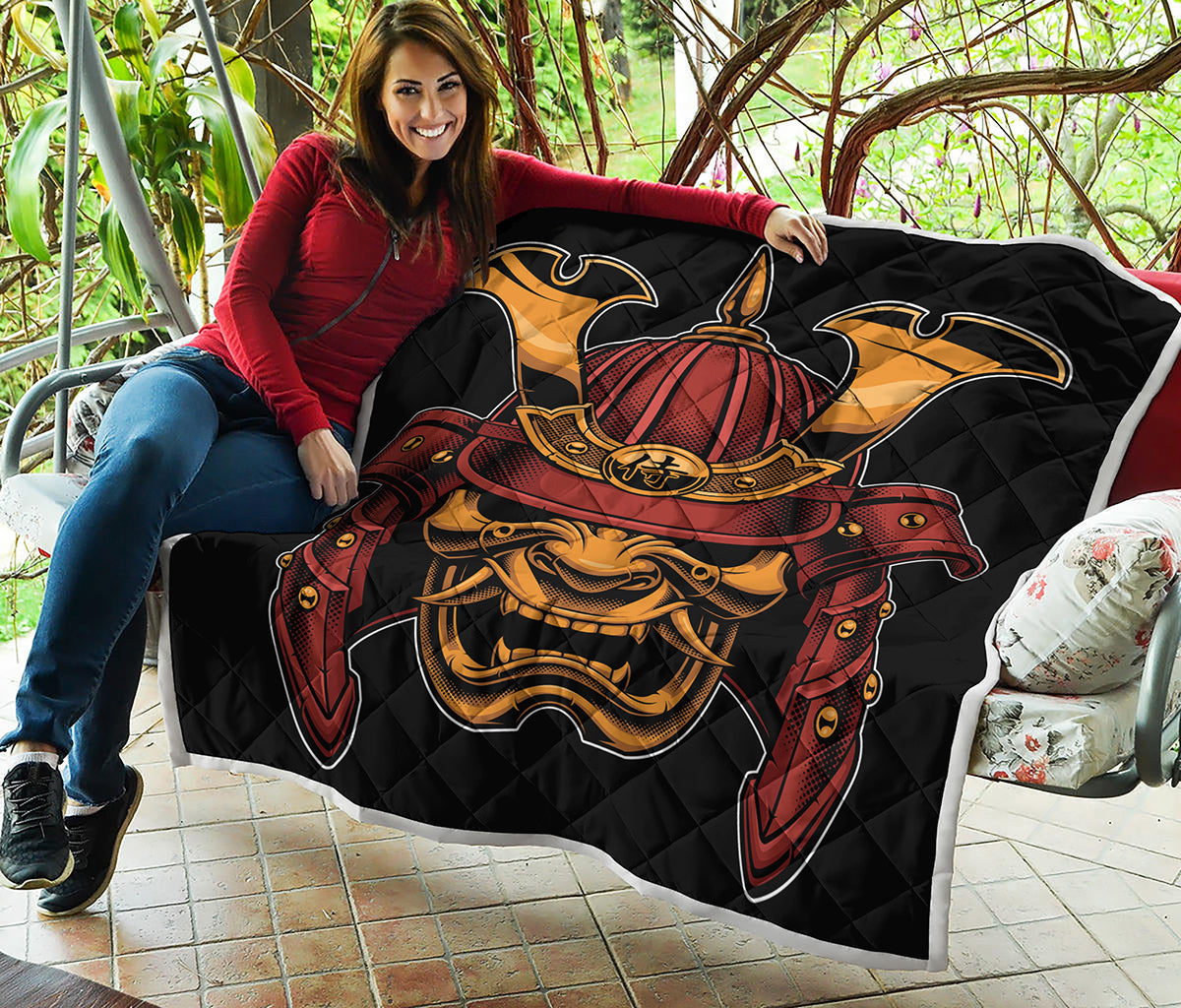 Japanese Samurai Warrior Mask Print Quilt