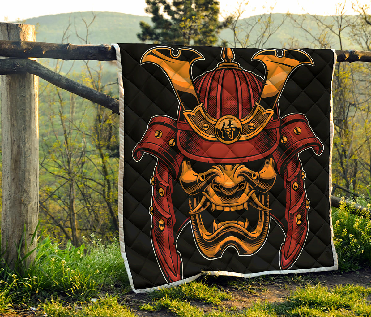 Japanese Samurai Warrior Mask Print Quilt