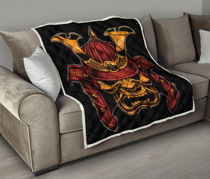 Japanese Samurai Warrior Mask Print Quilt