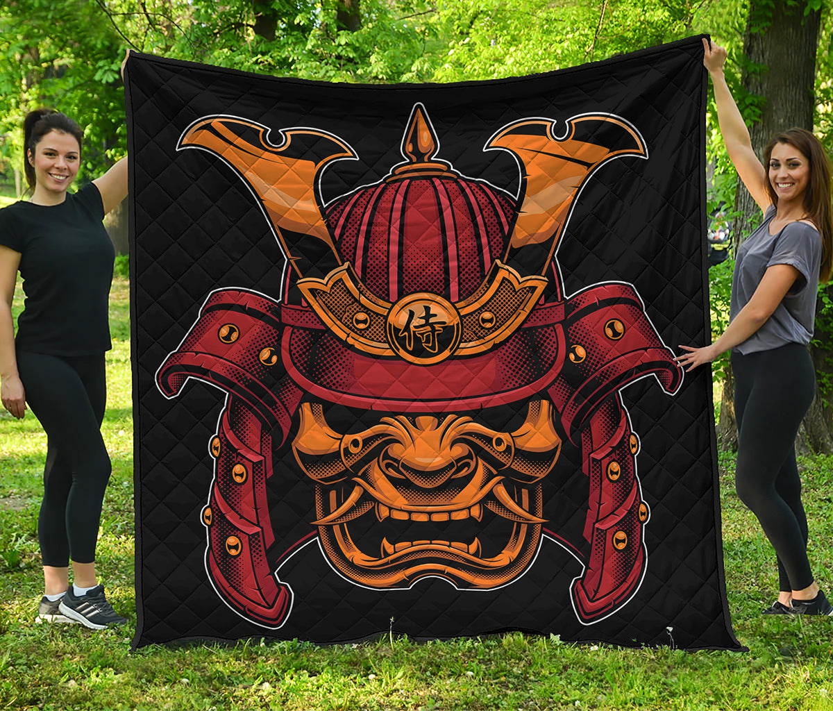 Japanese Samurai Warrior Mask Print Quilt