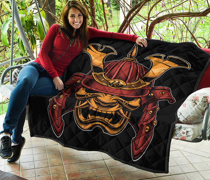 Japanese Samurai Warrior Mask Print Quilt