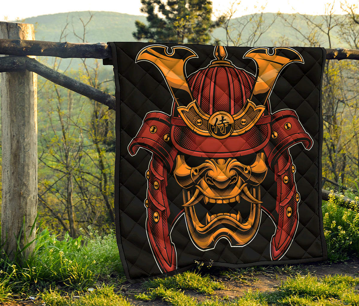 Japanese Samurai Warrior Mask Print Quilt