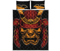 Japanese Samurai Warrior Mask Print Quilt Bed Set