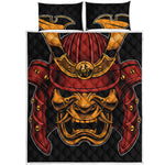Japanese Samurai Warrior Mask Print Quilt Bed Set
