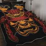Japanese Samurai Warrior Mask Print Quilt Bed Set