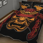 Japanese Samurai Warrior Mask Print Quilt Bed Set