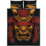 Japanese Samurai Warrior Mask Print Quilt Bed Set