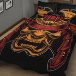 Japanese Samurai Warrior Mask Print Quilt Bed Set