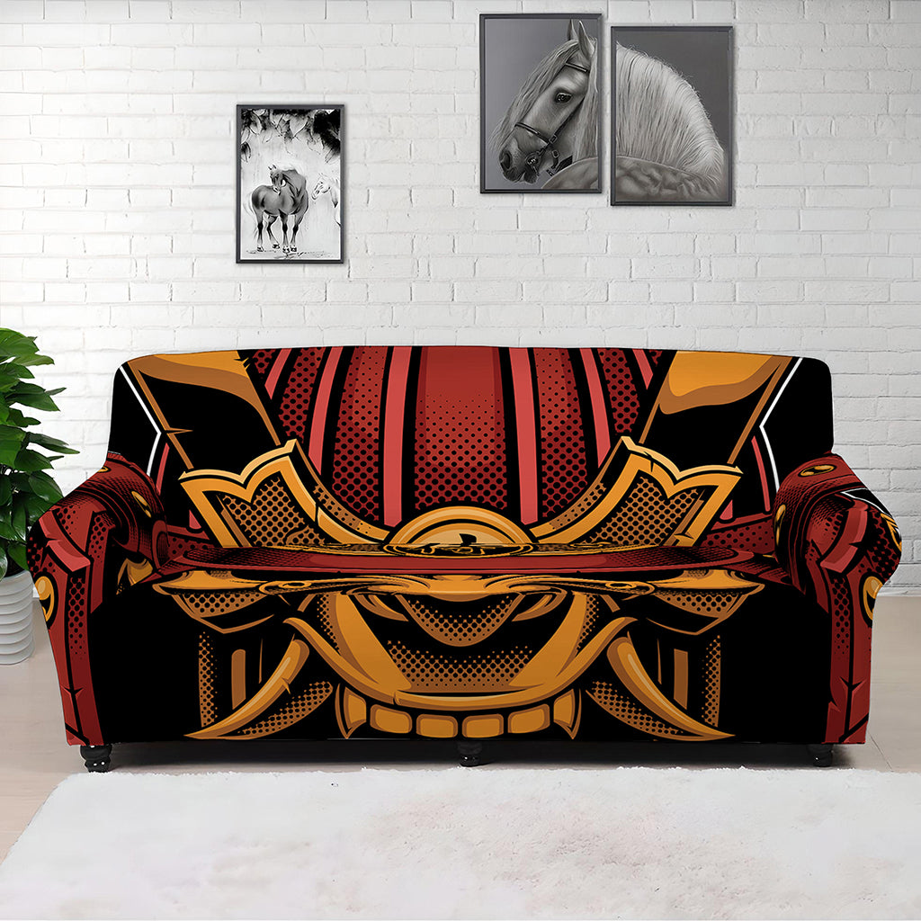 Japanese Samurai Warrior Mask Print Sofa Cover