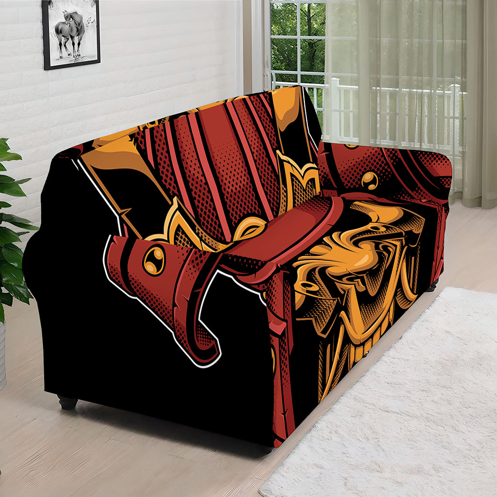 Japanese Samurai Warrior Mask Print Sofa Cover