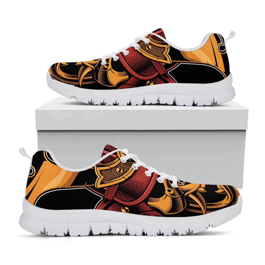 Japanese Samurai Warrior Mask Print White Sneakers