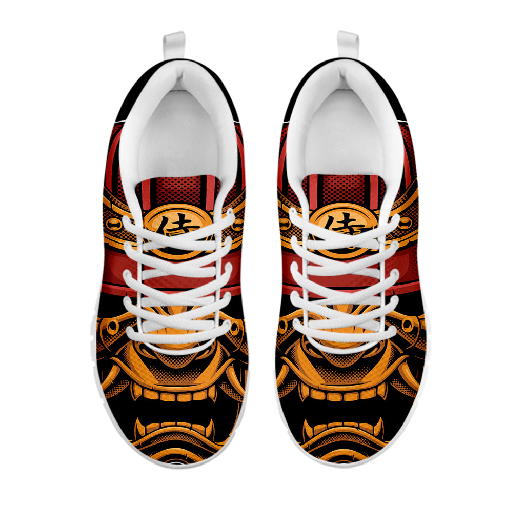 Japanese Samurai Warrior Mask Print White Sneakers