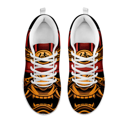 Japanese Samurai Warrior Mask Print White Sneakers