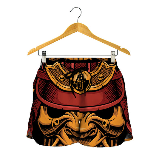 Japanese Samurai Warrior Mask Print Women's Shorts