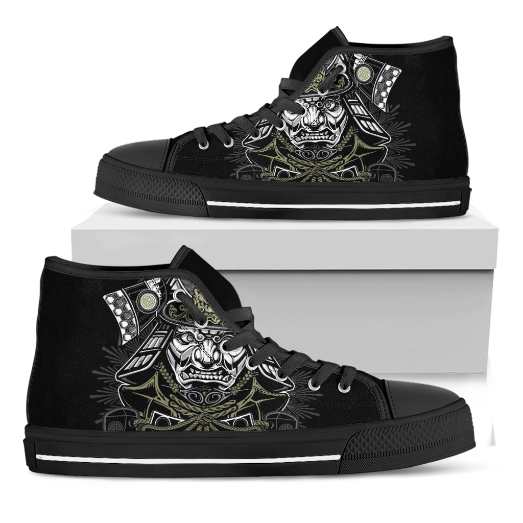 Japanese Samurai Warrior Print Black High Top Shoes