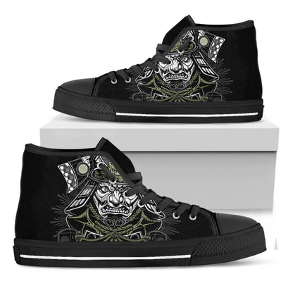 Japanese Samurai Warrior Print Black High Top Shoes