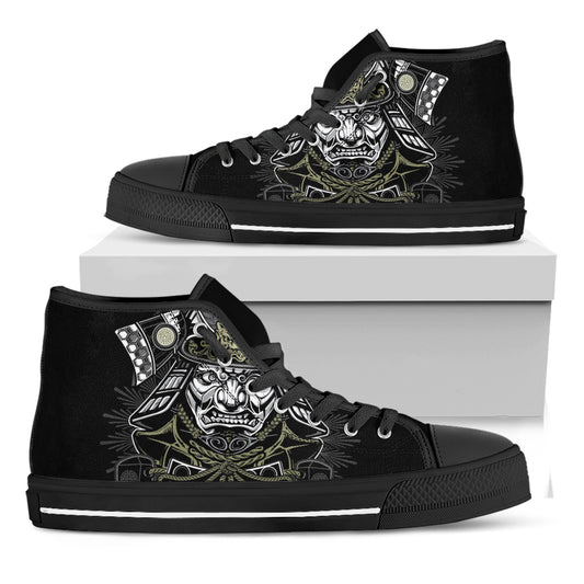 Japanese Samurai Warrior Print Black High Top Shoes
