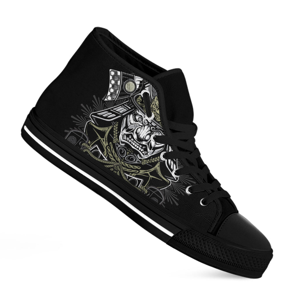 Japanese Samurai Warrior Print Black High Top Shoes