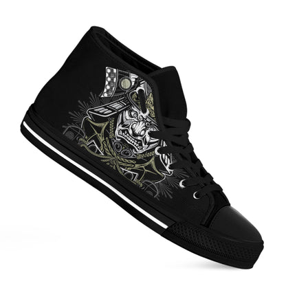 Japanese Samurai Warrior Print Black High Top Shoes