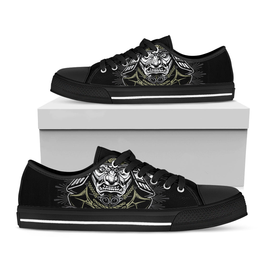Japanese Samurai Warrior Print Black Low Top Shoes 