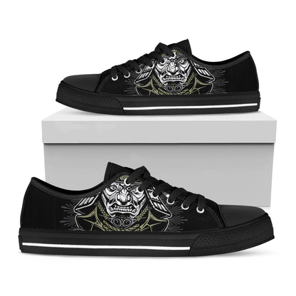 Japanese Samurai Warrior Print Black Low Top Shoes 
