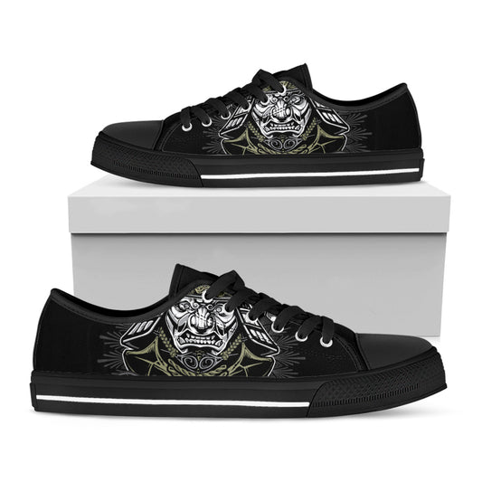 Japanese Samurai Warrior Print Black Low Top Shoes 