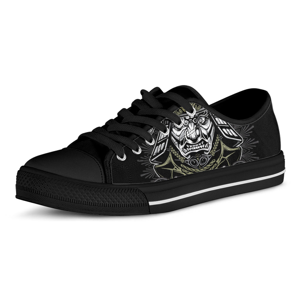 Japanese Samurai Warrior Print Black Low Top Shoes 