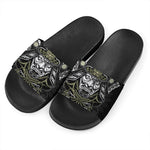 Japanese Samurai Warrior Print Black Slide Sandals
