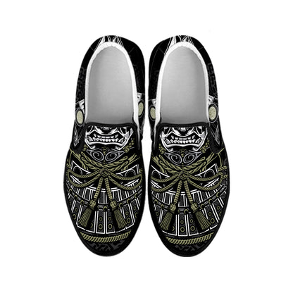 Japanese Samurai Warrior Print Black Slip On Shoes