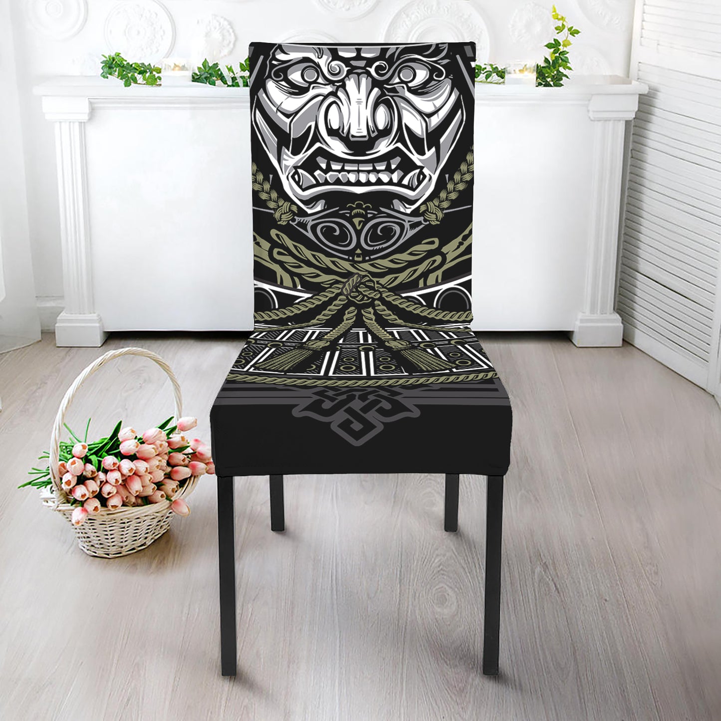 Japanese Samurai Warrior Print Dining Chair Slipcover