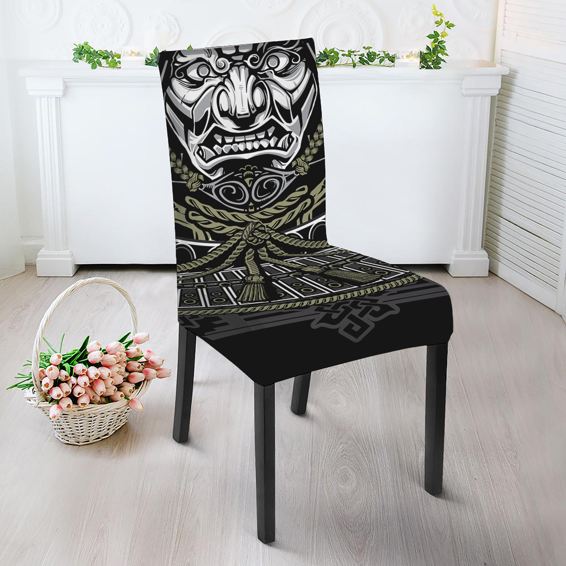 Japanese Samurai Warrior Print Dining Chair Slipcover