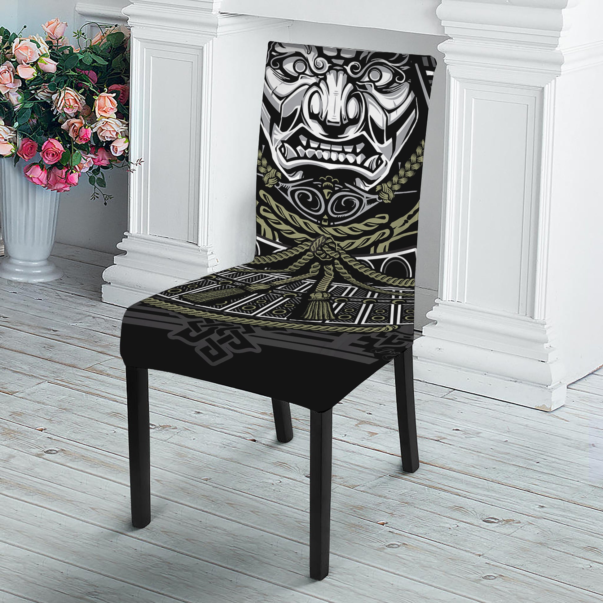 Japanese Samurai Warrior Print Dining Chair Slipcover