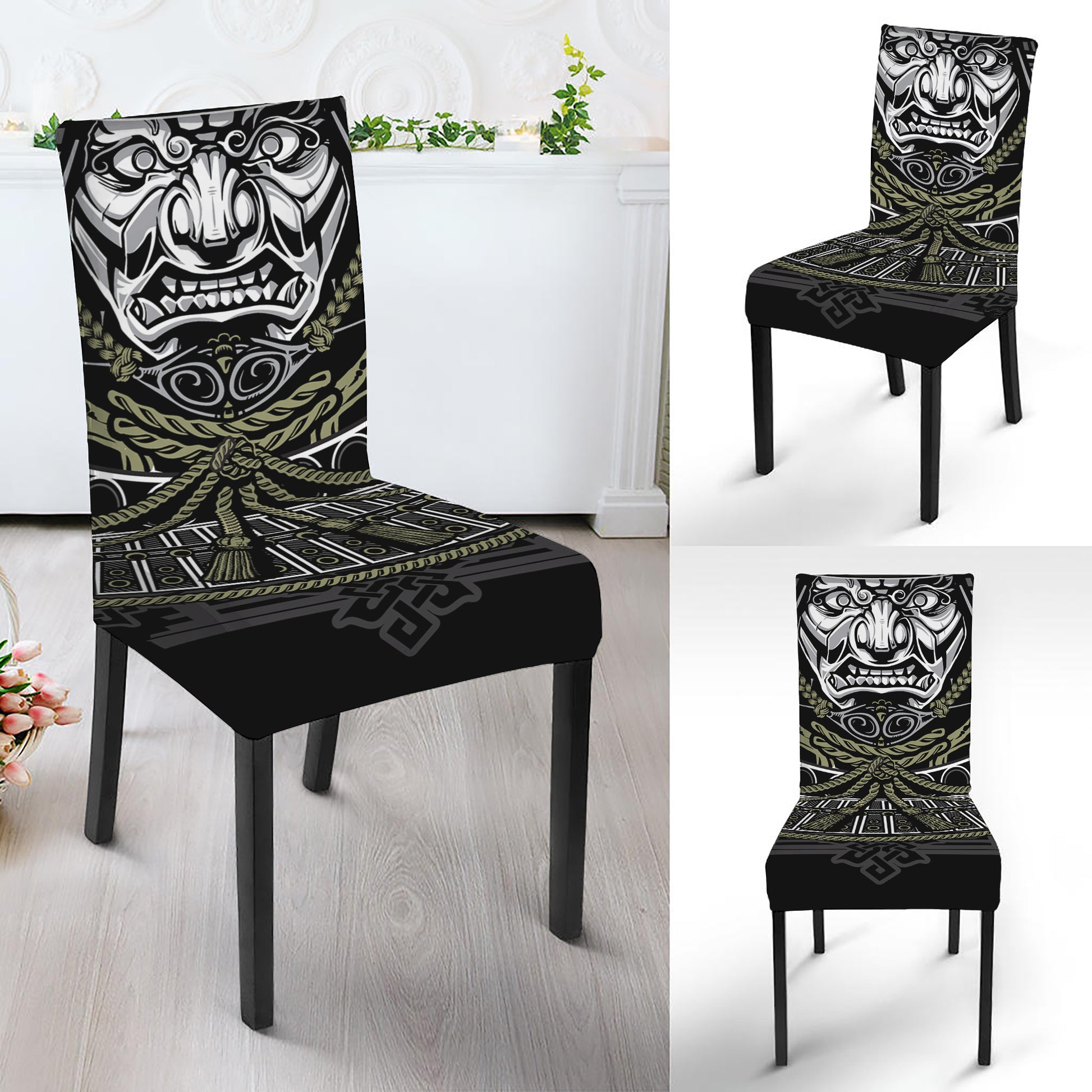 Japanese Samurai Warrior Print Dining Chair Slipcover
