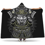 Japanese Samurai Warrior Print Hooded Blanket