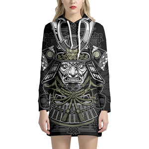 Japanese Samurai Warrior Print Pullover Hoodie Dress