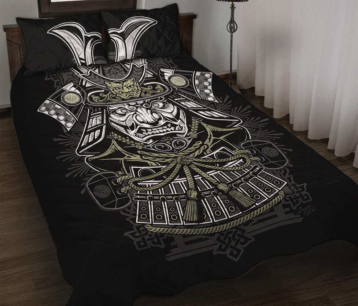 Japanese Samurai Warrior Print Quilt Bed Set