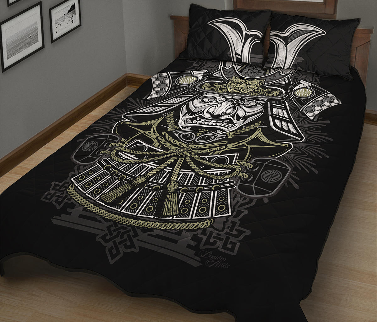Japanese Samurai Warrior Print Quilt Bed Set