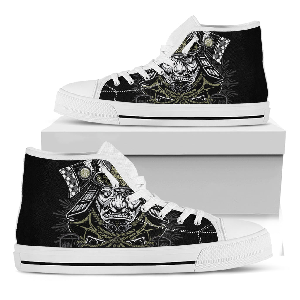 Japanese Samurai Warrior Print White High Top Shoes