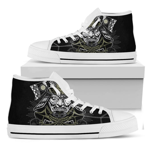 Japanese Samurai Warrior Print White High Top Shoes