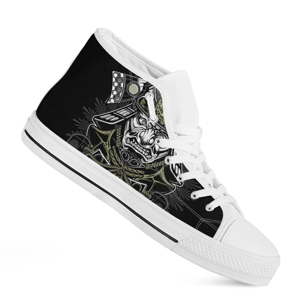 Japanese Samurai Warrior Print White High Top Shoes